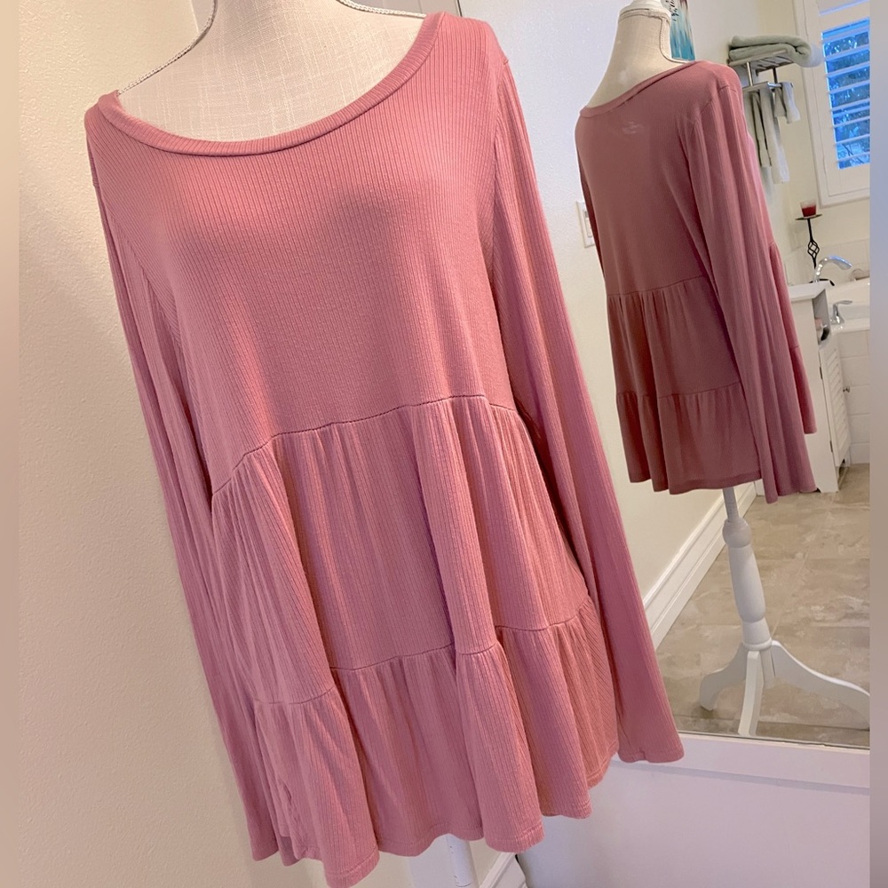 Pink Tiered Long Sleeve Top, Pink Lily size 2XL